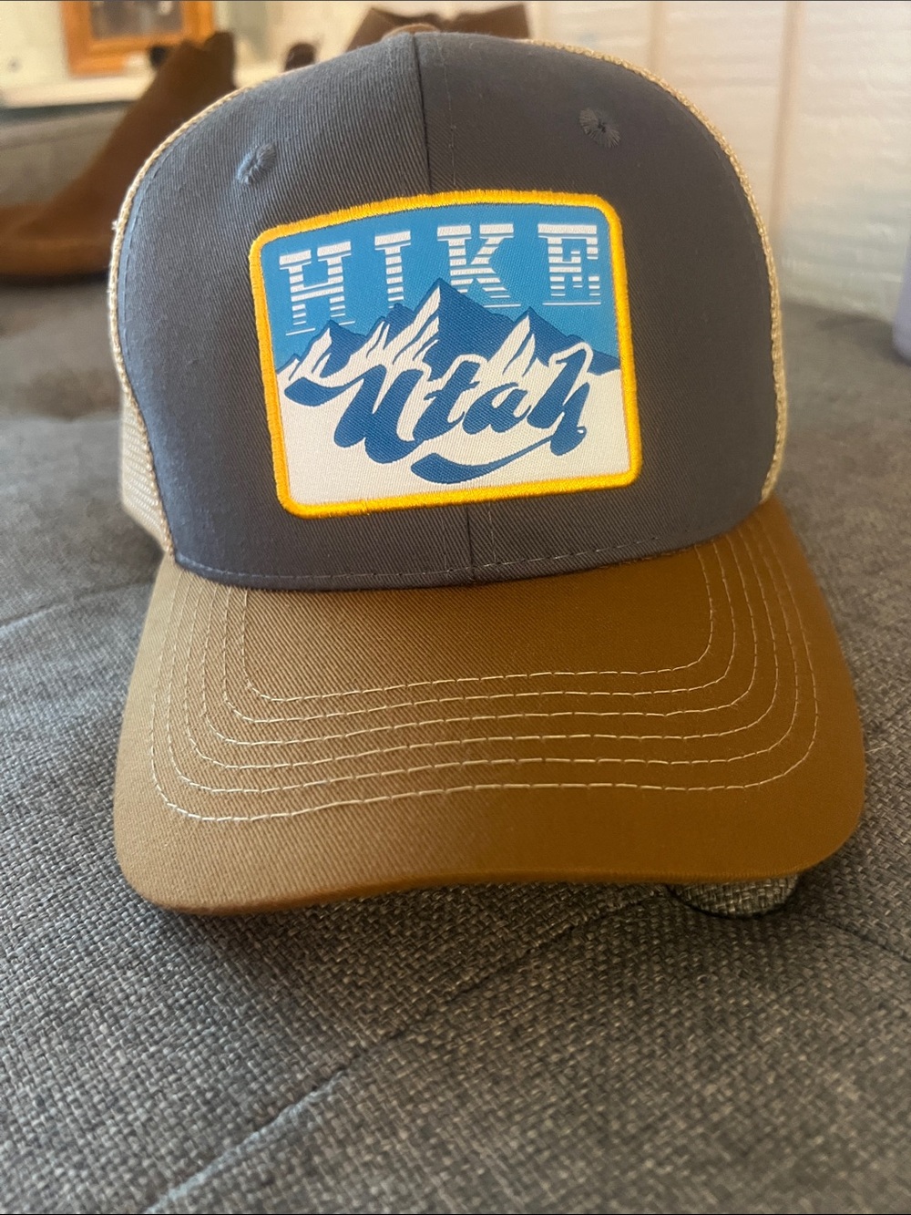 Utah Mountain Patch Trucker Hat - Gray and Brown